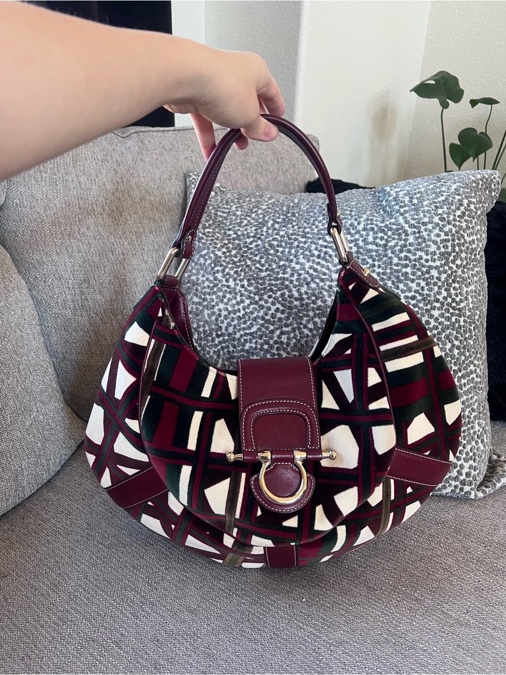 Gucci Limited Edition 85th Anniversary Horsebit Burgundy Green Shoulder Hobo Bag